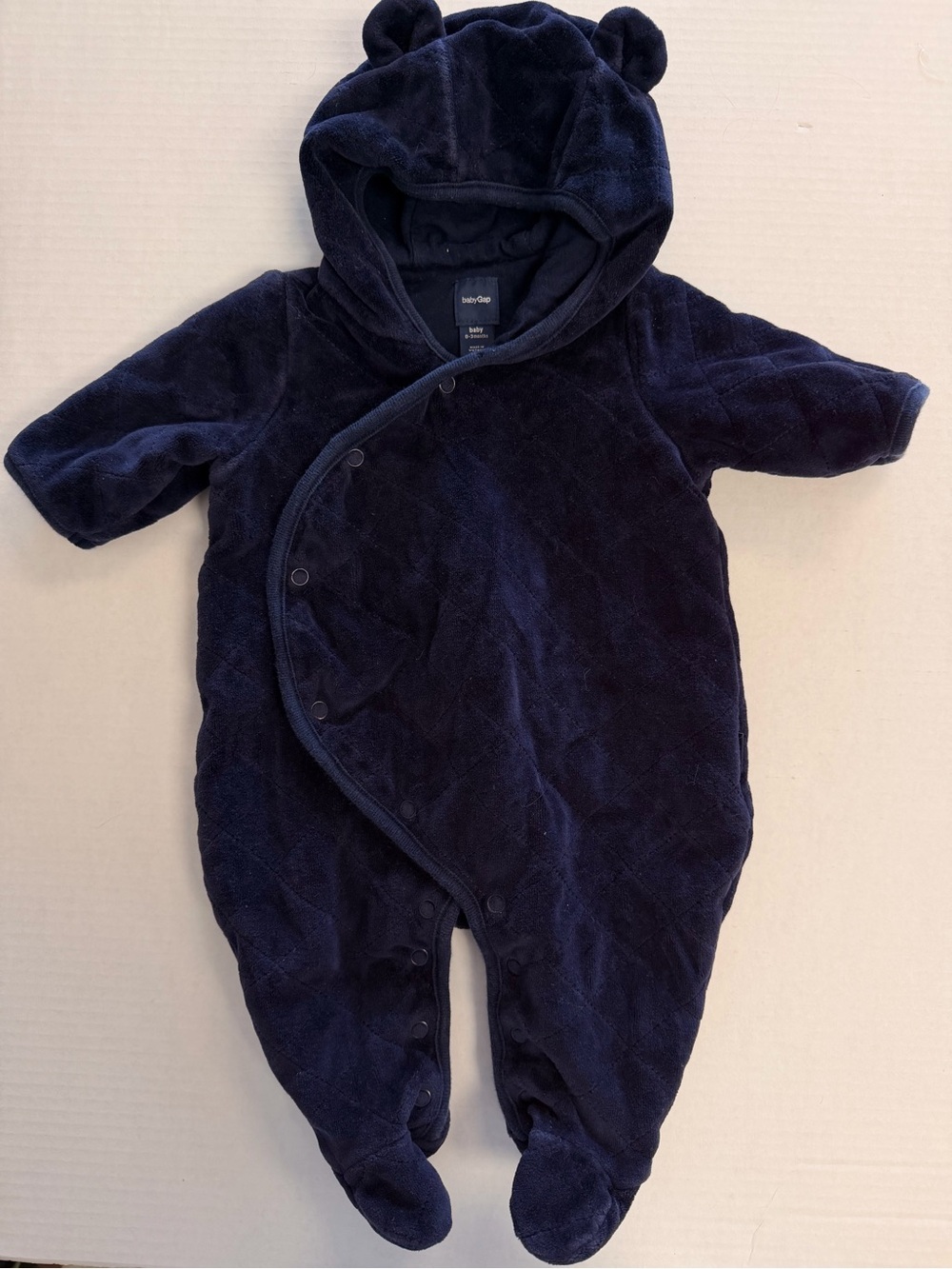 Baby Gap Navy Quilted Velour Snow Suit Bunting 0-3